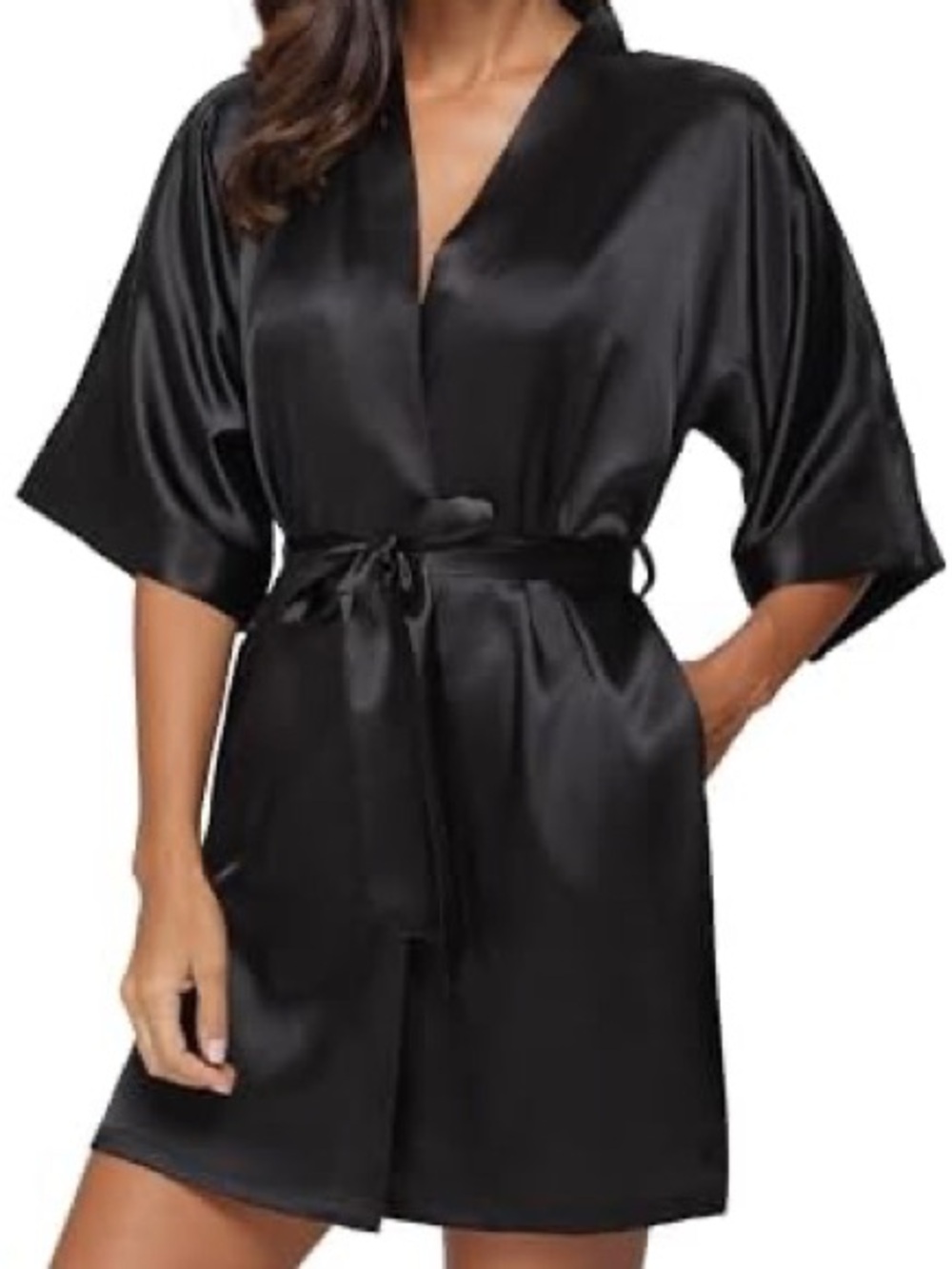 Victoria's Secret Black Satin Short Kimono Robe